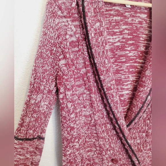Volcom Nord It Up Skater Duster Cable Knit Long Cardigan Sweater Burgundy Medium - Picture 6 of 11